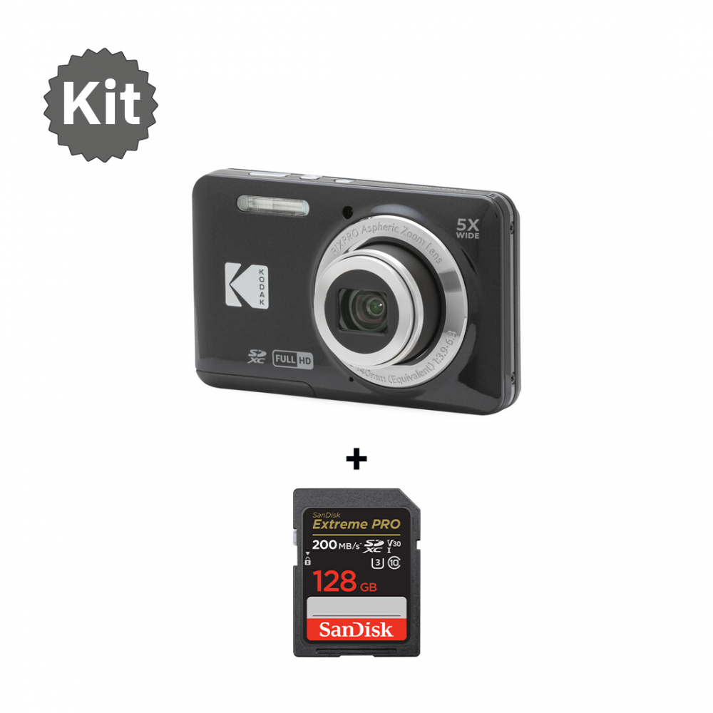 Kodak Pixpro FZ55 Digital Camera (Black) With Memory Card SanDisk 128GB