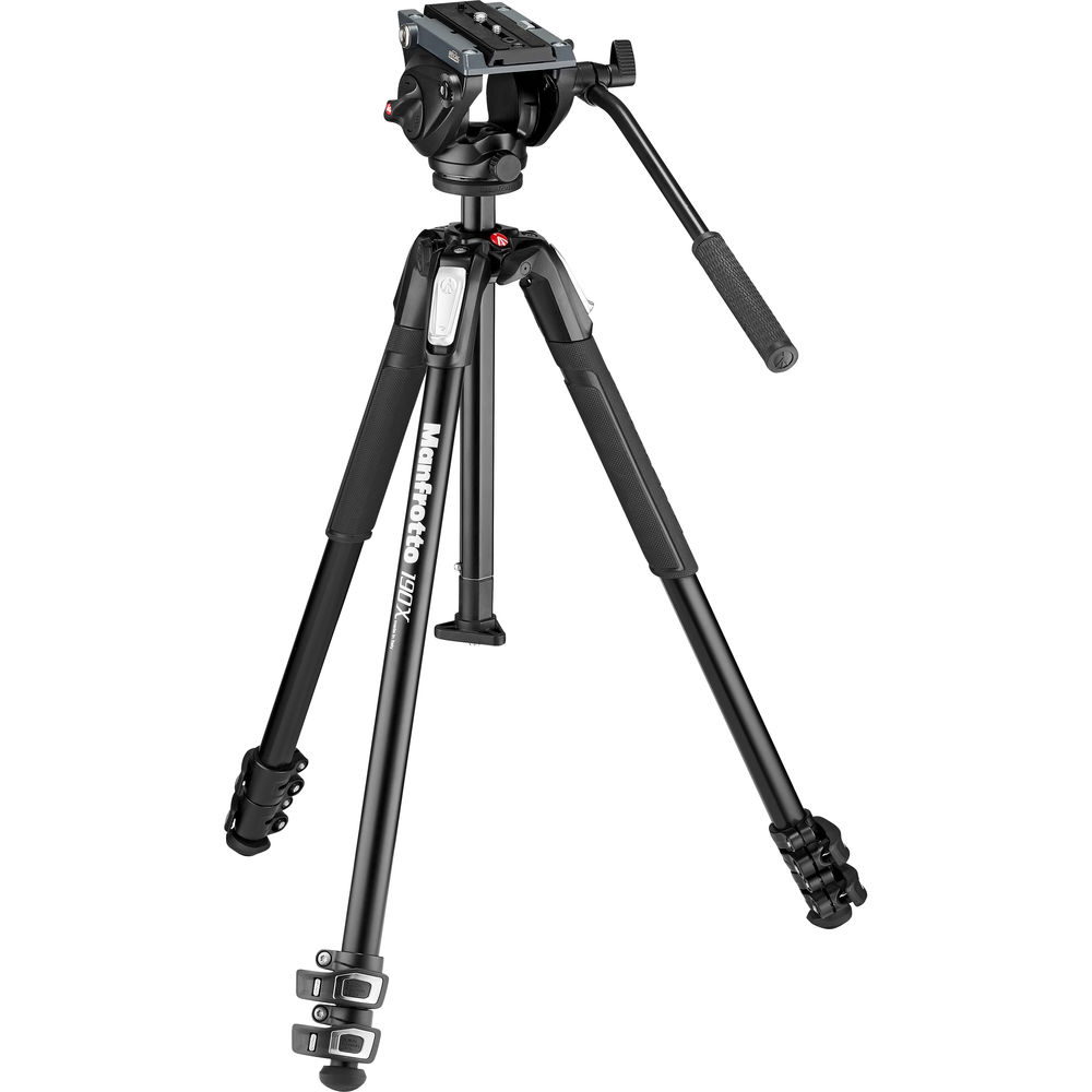 Manfrotto 500 Fluid Video Head with 190X Video Aluminum Tripod & Leveling Column Kit