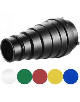 Neewer Large Metal Conical Snoot with Honeycomb Grid and Color Filter Kit (Black)