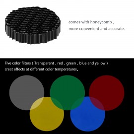 Neewer Large Metal Conical Snoot with Honeycomb Grid and Color Filter Kit (Black)